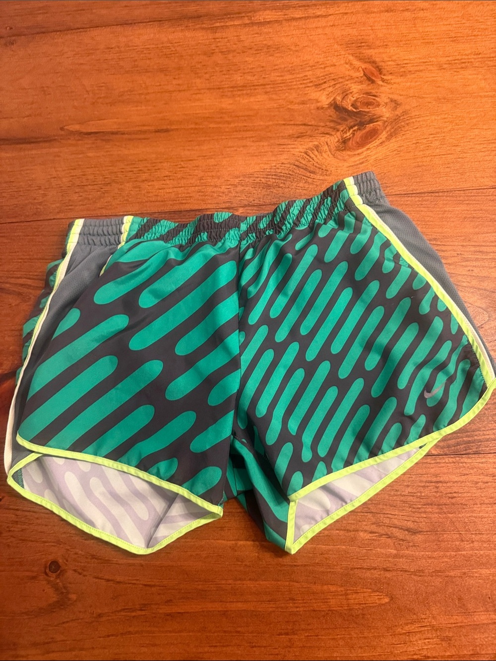 Nike Women's Athletic Shorts in Teal with Gray and Neon Yellow Trim